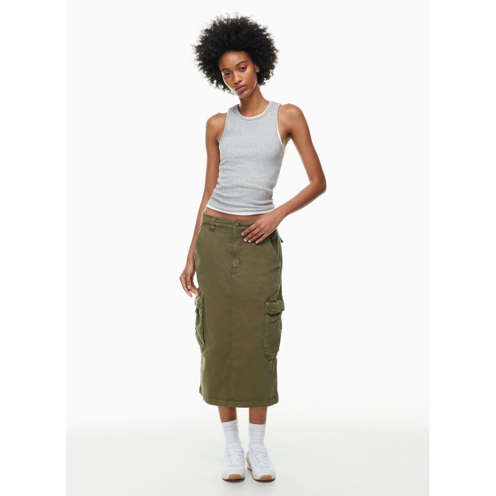 TNA Aritzia Fatigue Green Troop Cargo Midi Skirt High Waisted Utility Slit 2